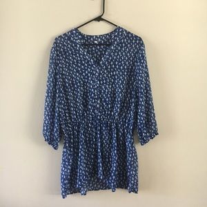 Blue and white bird blouse Large